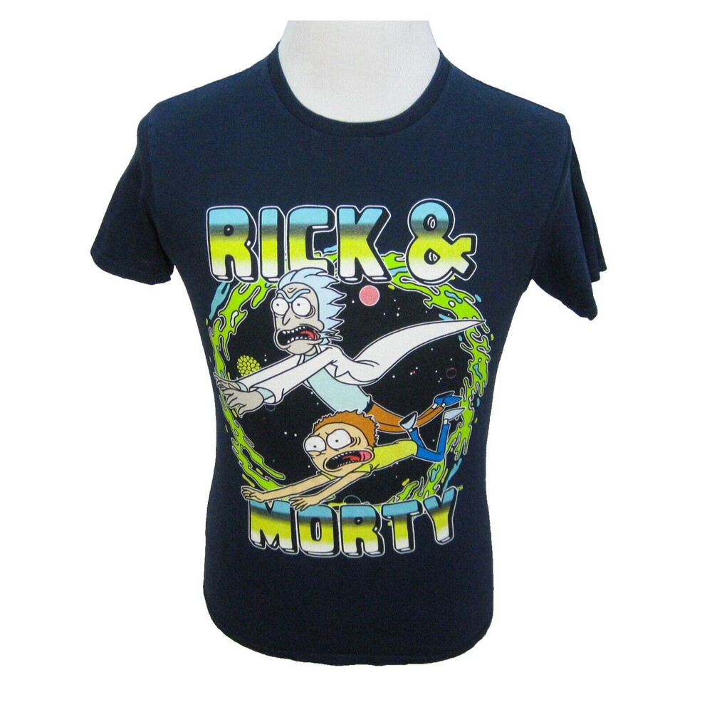 RICK & MORTY Mens (Size Small) Blue Short Sleeve Graphic T-Shirt 100% Cotton Top
